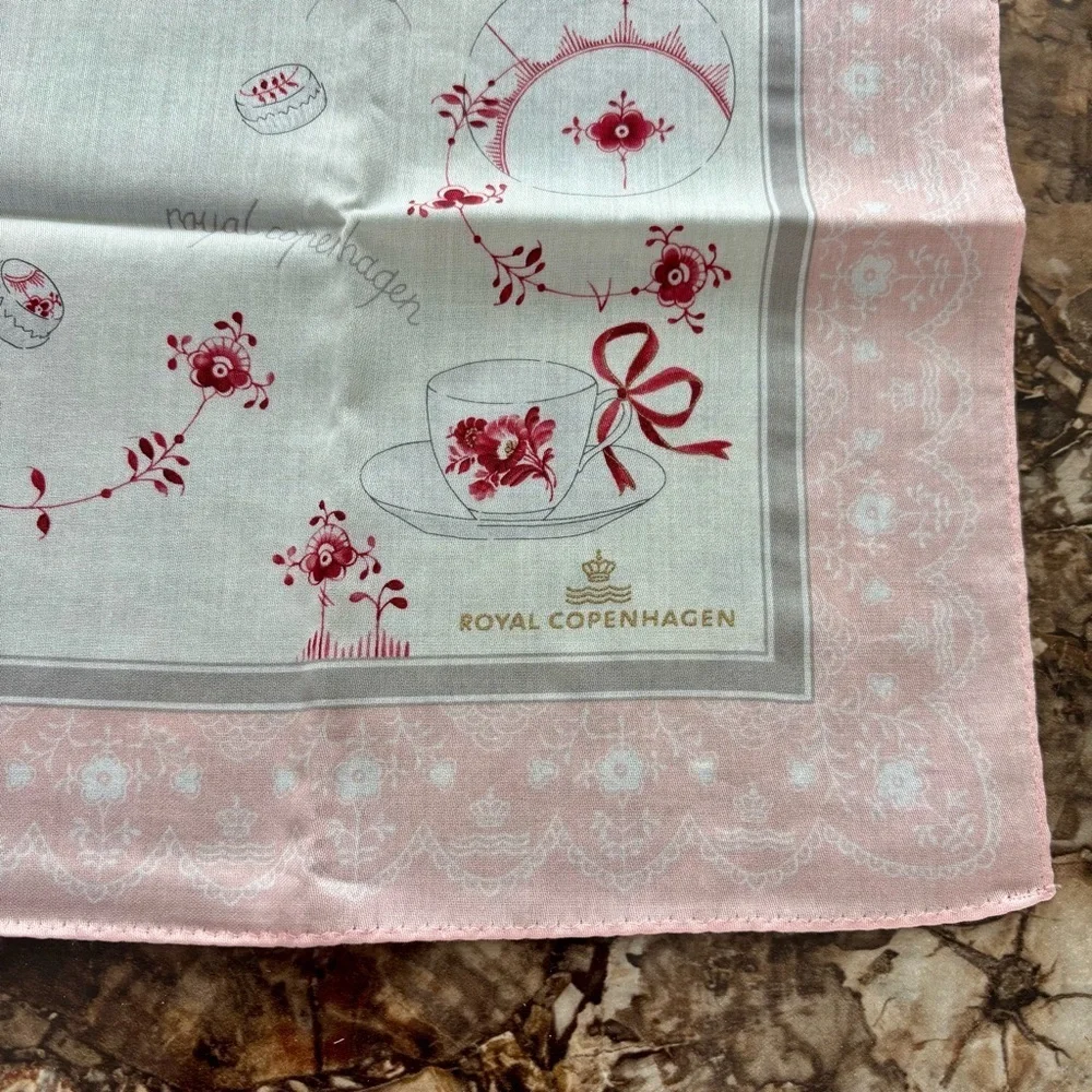 Royal Copenhagen Vtg Pink/White/Red Floral Handkerchief/Bandana/Scarf size 22.5”